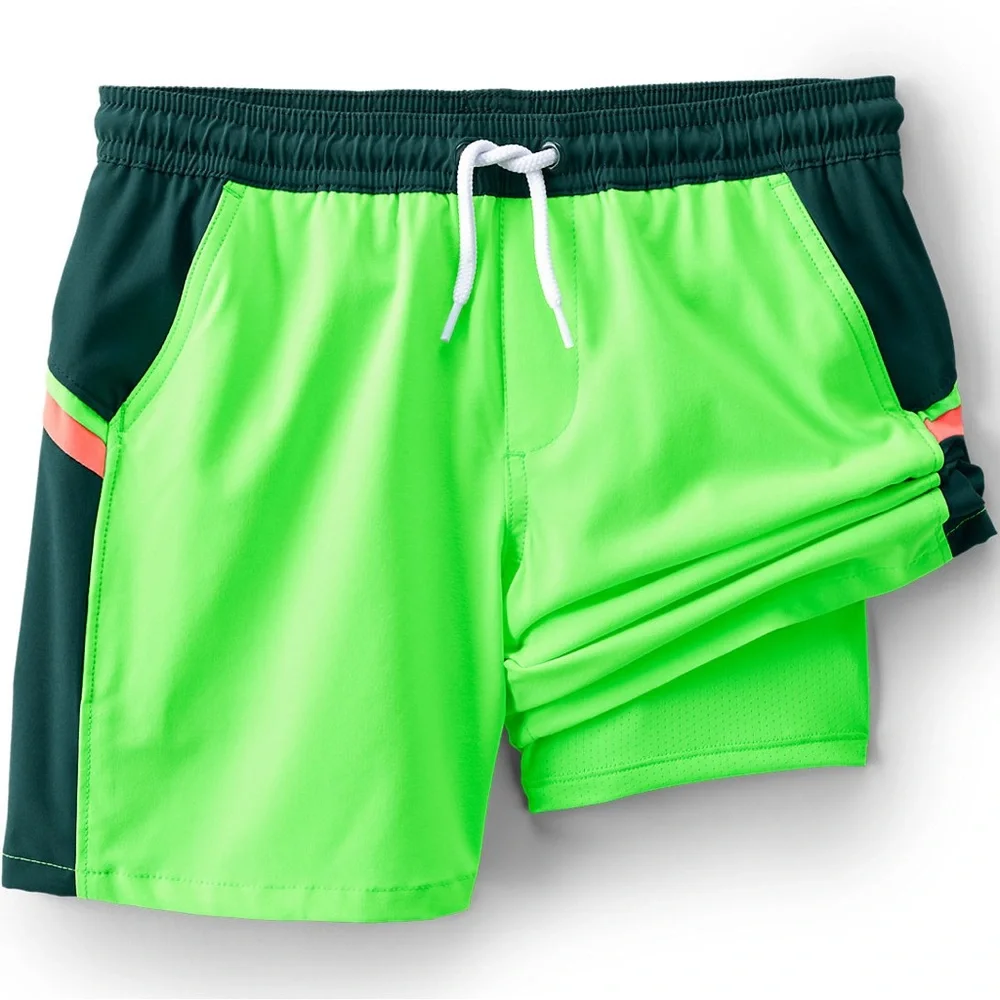 Lands End electric lime colorblock hydroliner swim trunks size 18-20